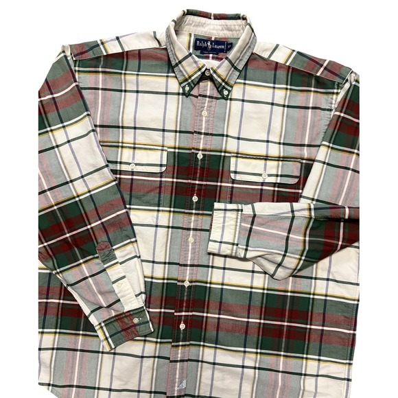 Vintage‎ Polo Ralph Lauren Shirt Mens XL Plaid Double Chest Pockets 100% Cotton - Picture 2 of 9